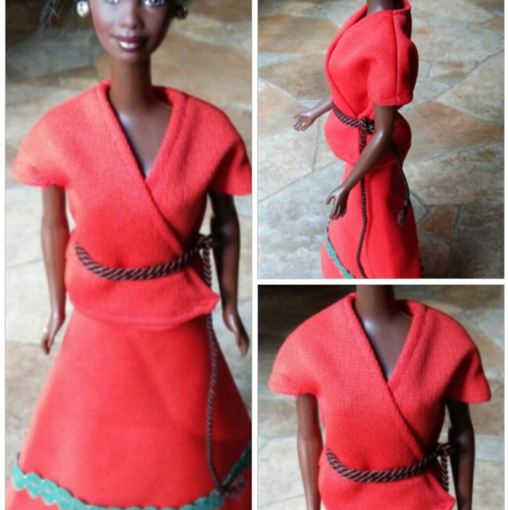 Vintage Handmade Barbie Red Christmas Outfit